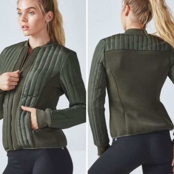 Fabletics Pisa Puffer Quilted Jacket Olive Green Women's Size Large - Picture 2 of 10